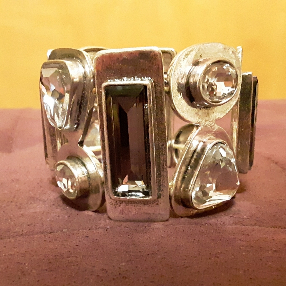 Large Smokey Quartz & Diamond Cut Glass Bracelet